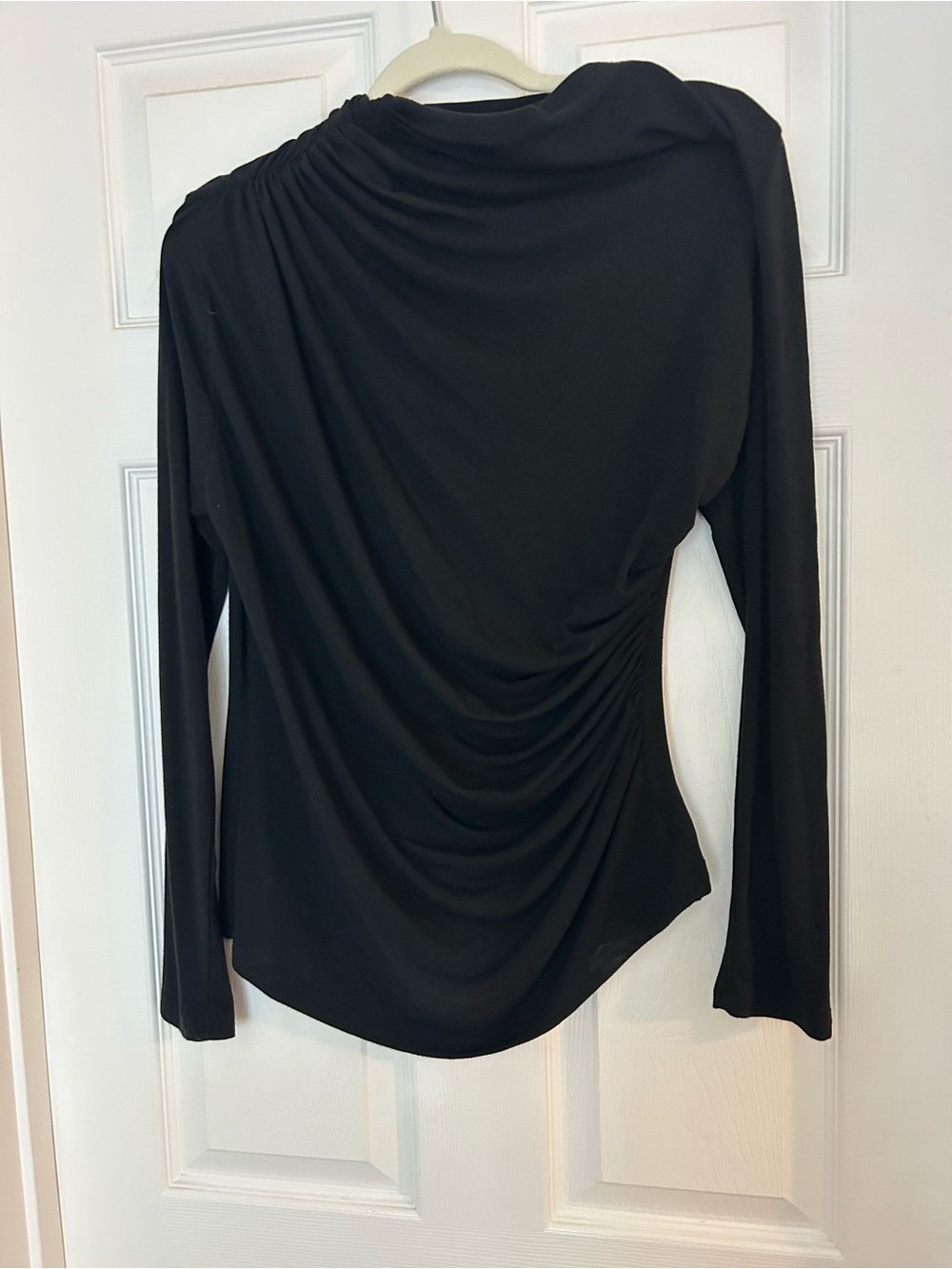 Chicwish Black Asymmetric Ruched Long-Sleeve Top - Picture 3 of 4